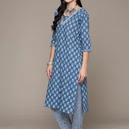 Readiprint Fashions Ethnic Motifs Printed Beads & Stones Pure Cotton Kurta Set image 4