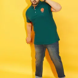 bigbanana Men Plus Size Teal Blue Polo Collar Cotton T-shirt image 2