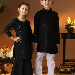 VASTRAMAY Girls Geometric Embroidered Regular Sequinned Kurta with Sharara-picture-30