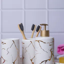 MARKET99 White 4-Pieces Printed Ceramic Bath Accessories Set-image-46