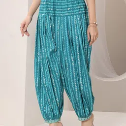 Libas Teal Blue Floral Printed Round Neck Straight Kurta With Salwar & Dupatta image 4