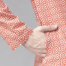 See Designs Men Pink & White Pure Cotton Printed Regular Kurta with Trousers image 5