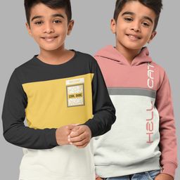 HELLCAT Boys Grey & Pink Pack Of 2 Colourblocked Hooded Sweatshirt-picture-16