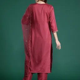 Indo Era Floral Embroidered Kurta with Trousers & With Dupatta image 4