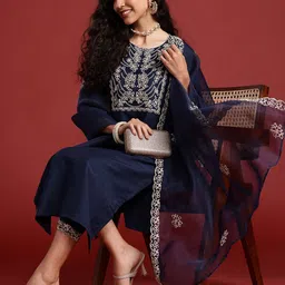 Indo Era Yoke Design Thread Work Kurta With Trousers & Dupatta-picture-36