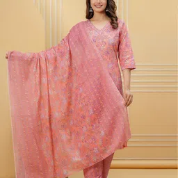 DORIYA Women Floral Printed Regular Kurta with Trousers & With Dupatta image 4