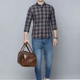 Flying Machine Indigo Plaid Check Twill Cotton Shirt image 3