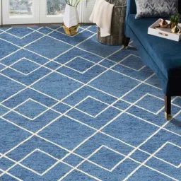 saraswati global Royal Blue Geometric Wool 4 ft x 6 ft Hand-Tufted Carpet-picture-31