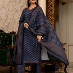 KALINI Ethnic Motifs Printed Regular Gotta Patti Straight Kurta with Trousers & Dupatta image 5