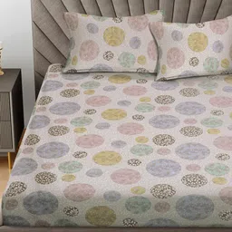 FABINALIV Beige & Pink Floral 300 TC King Bedsheet with 2 Pillow Covers image 3