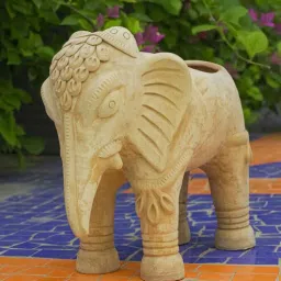 swadeh Beige Traditional Elephant Clay Planter-picture-19