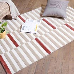 Beige Geometric 100% Wool 4 ft x 6 ft Hand Tufted Carpet by Zeba-picture-47