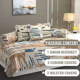 yaakholic Beige Microfibre 240 TC 6 Pcs Diwan Set image 2