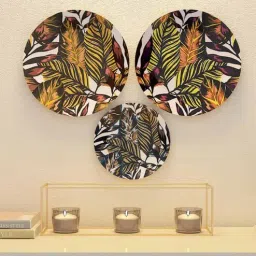 Set of 3 Ceramic Wall Plates With Leaves Art-image-84