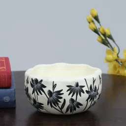 sky vibes studios Decorative Floral Black Terracotta Set Of 2 Desk Pot image 1