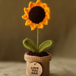 Yellow Sunflower Cotton 7 Inches Crochet Bouquet for Dad-image-87