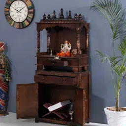 d'dass Dark Sheesham MDF Floor Rested Mandir With Door image 2