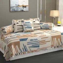 yaakholic Beige Microfibre 240 TC 6 Pcs Diwan Set image 1
