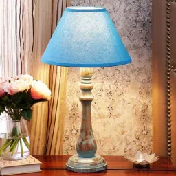 Ciel White Fabric Shade Table Lamp With Blue Base - By Sapphire image 1