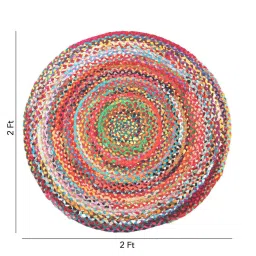 habereindia Multicolor Jute 2 Feet Round Carpet image 3