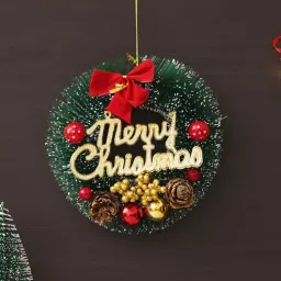ecraftindia Red & Green Merry Christmas Wreath With Red Berries & Ribbon-picture-39