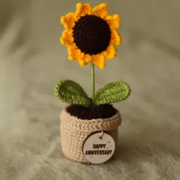 Yellow Sunflower Cotton 7 Inches Crochet Bouquet For Anniversary-image-85
