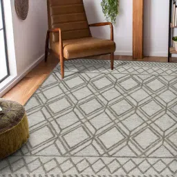 saraswati global Gray Geometric Wool 8 ft x 10 ft Hand-Tufted Carpet image 1