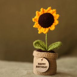 Yellow Sunflower Cotton 7 Inches Crochet Bouquet For Birthday-image-86