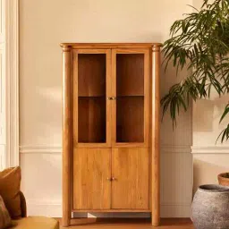 Aayam Glass Bookshelf With Led LightIn New Teak Dark Finish-image-82