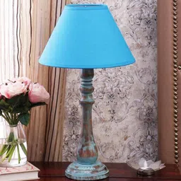 Ciel White Fabric Shade Table Lamp With Blue Base - By Sapphire image 2
