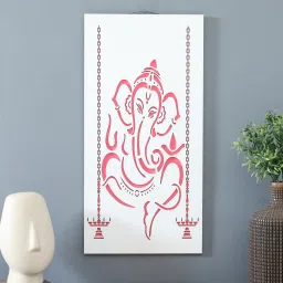shribalajiarts Laser Cut Design Ganpati Mandala MDF Spiritual Wall Art White image 1