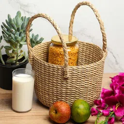 habereindia Beige Natural Fibre Hamper Fruit Basket image 1