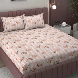 bromwick Pink Floral 200 TC Microfiber King Sized Double Bedsheet with 2 Pillow Covers-picture-22