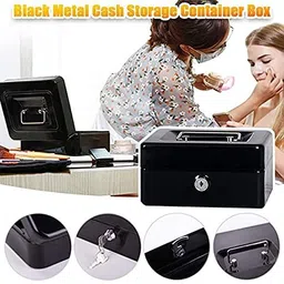 BAHUNAMI 8" Cash Box with Key Lock | Portable Petty Cash Box with Coin Tray | Money Safe Box | Multi-color (8 Inch) image 3