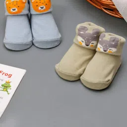 Yellow Bee Boys Infant Pack Of 2 Patterned Ankle-Length Anti-Skid Cotton Socks-image-71