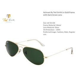 Ted Smith Unisex Green Lens & Gold-Toned Aviator Sunglasses with UV Protected Lens image 5