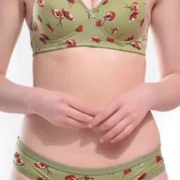 PIBU Floral Printed Lightly Padded Cotton Bra With Brief image 5