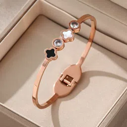 Designs & You Rose Gold-Plated Stone-Studded Stainless Steel Bangle-Style Bracelet-picture-26