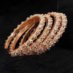 NMII Set Of 4 Rose Gold-Plated AD-Studded & Beaded Bangles-picture-31
