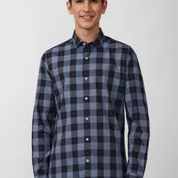 SIMON CARTER LONDON Men Blue Slim Fit Buffalo Checks Pure Cotton Casual Shirt-image-71