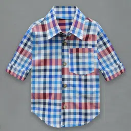 a.t.u.n. A T U N Boys Blue Classic Gingham Checks Pure Cotton Casual Shirt-picture-35