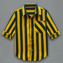 a.t.u.n. A T U N Boys Mustard & Navy Classic Striped Casual Shirt-picture-41