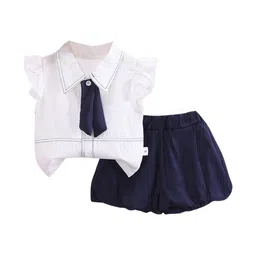 StyleCast Girls White & Navy Blue Shirt Collar Top With Shorts-image-81