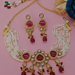 AASHISH IMITATION Gold-Plated American Diamond-Studded & Beaded Jewellery Set-picture-28