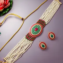 aadita Gold-Plated Pearl Beaded Choker Jewellery Set-picture-33