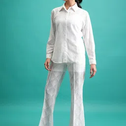 Tokyo Talkies White Self-Design Shirt With Trousers Co-Ords-picture-49