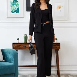 Athena Women Black Solid Top & Jacket With Trouser Co-Ords-picture-21