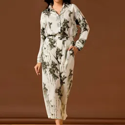 Unityshop Abstract Printed Shirt Collar Long Sleeves Shirt With Trouser-image-0