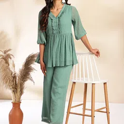 KALINI Dobby Chiffon Woven Design Peplum Co-Ord Set-picture-16