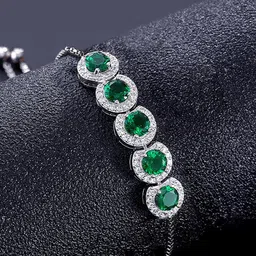 PRIVIU Green Brass American Diamond Rhodium-Plated Wraparound Bracelet-picture-26